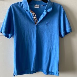 Burberry | Size Large | Mens Blue Short Sleeve Polo Plaid Collar 100% Cotton